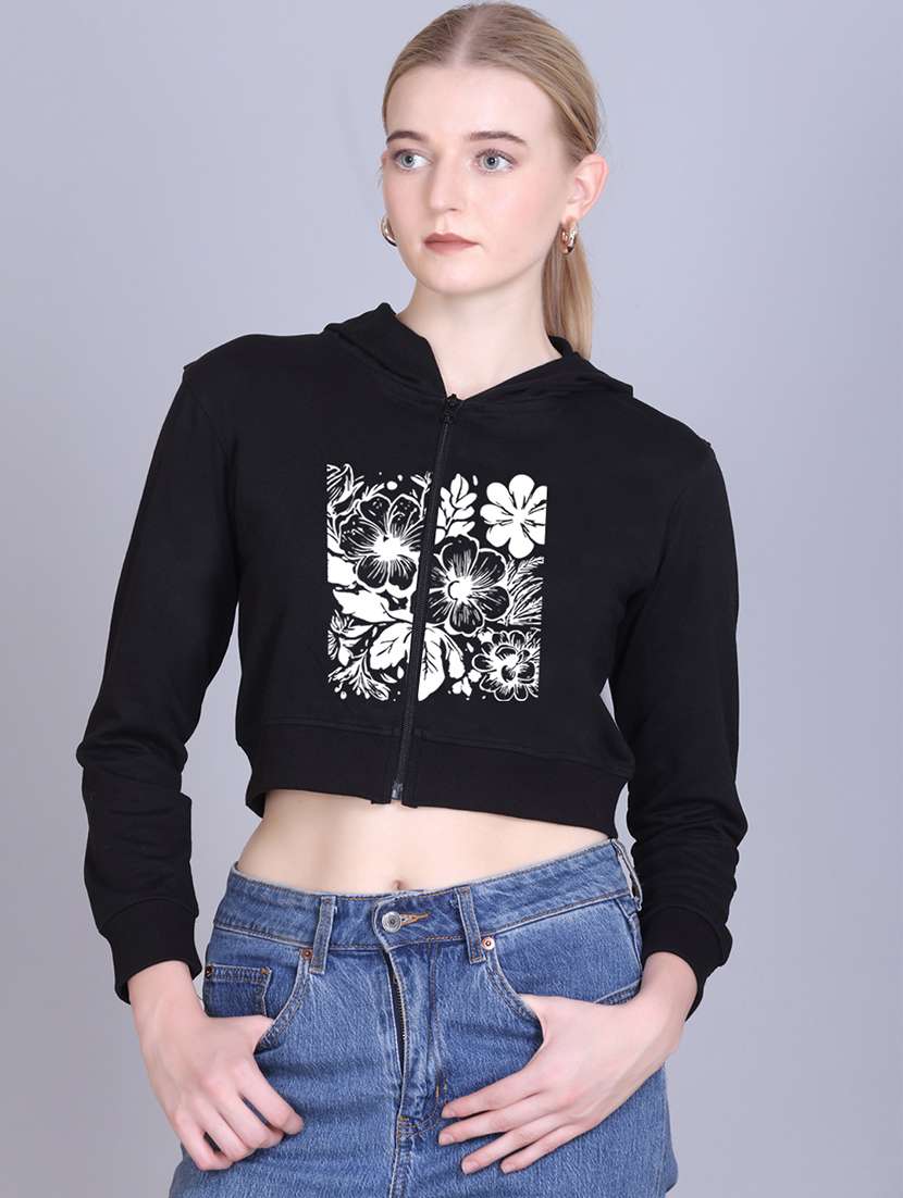 women long sleeve cropped hooded sweatshirt