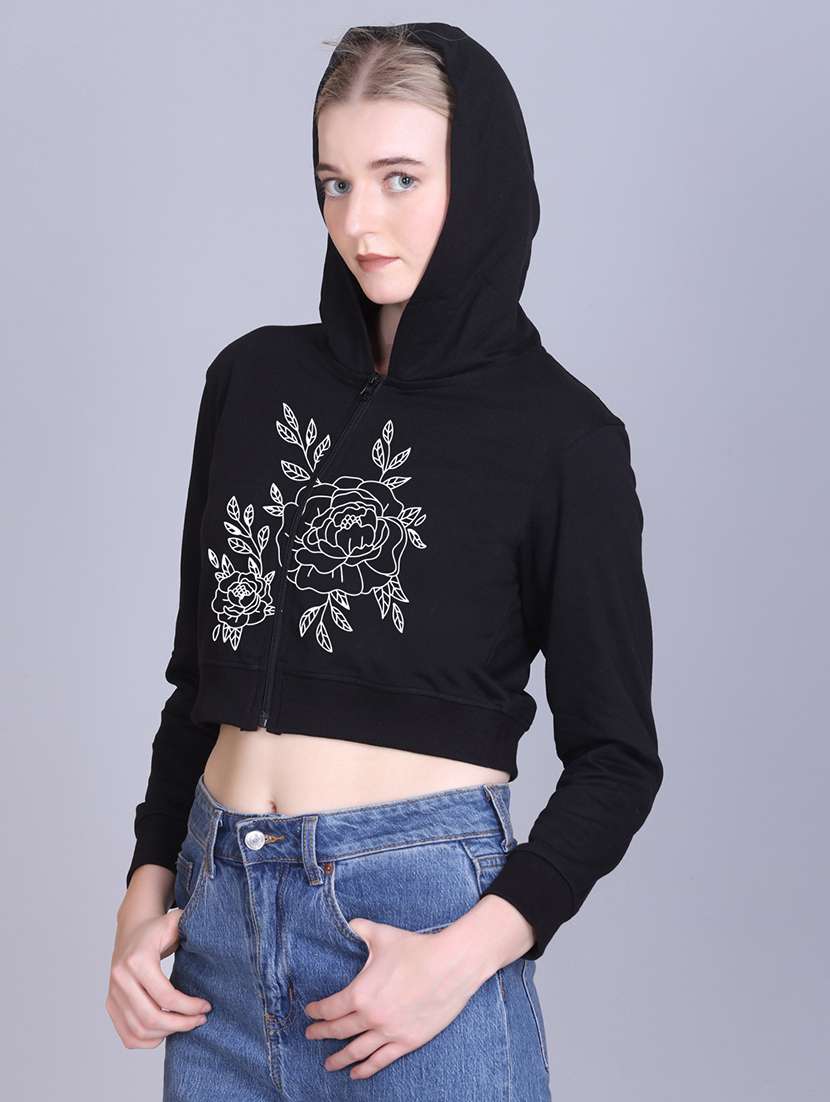 women long sleeve cropped hooded sweatshirt - 22107458 -  Standard Image - 2