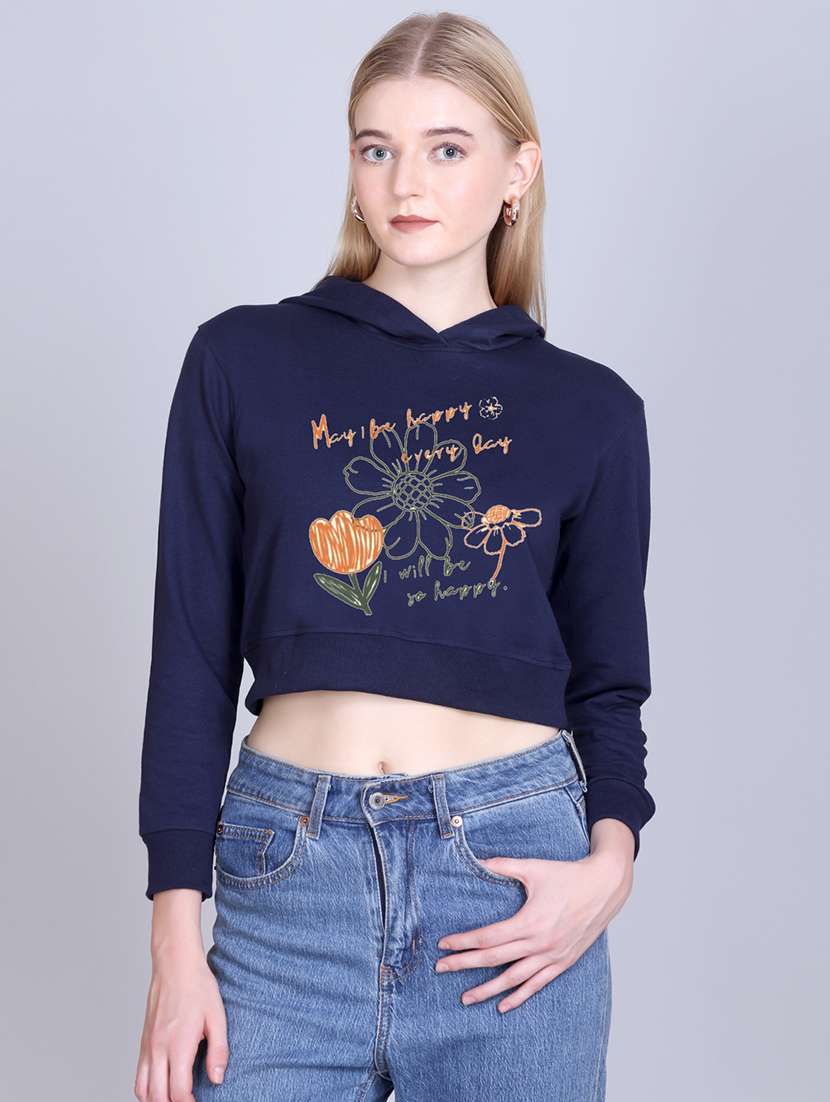 women long sleeve cropped hooded sweatshirt