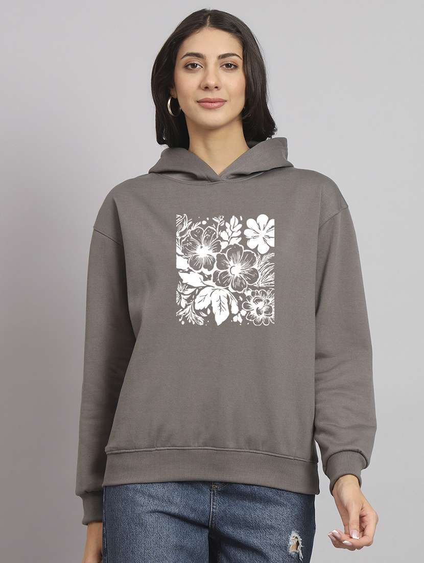 women printed long sleeve hooded sweatshirt