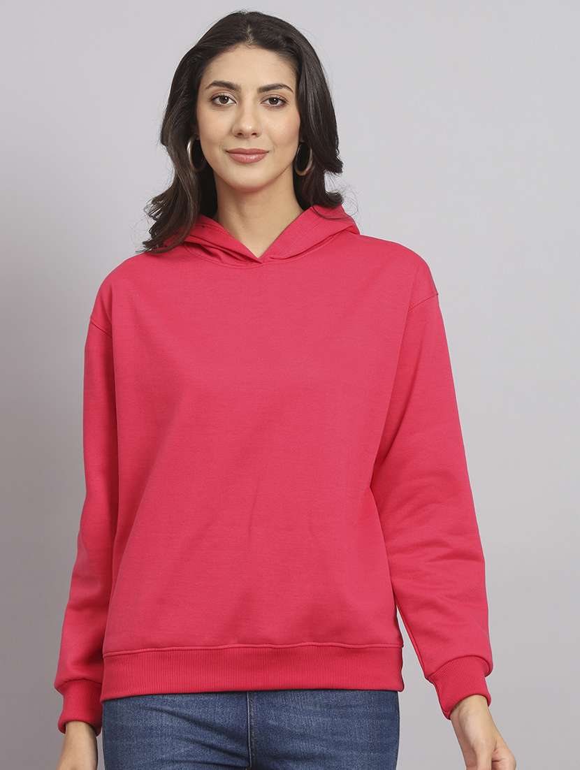 women solid long sleeve hooded sweatshirt