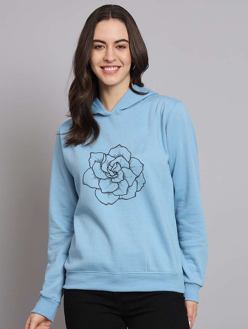 women printed long sleeve hooded sweatshirt