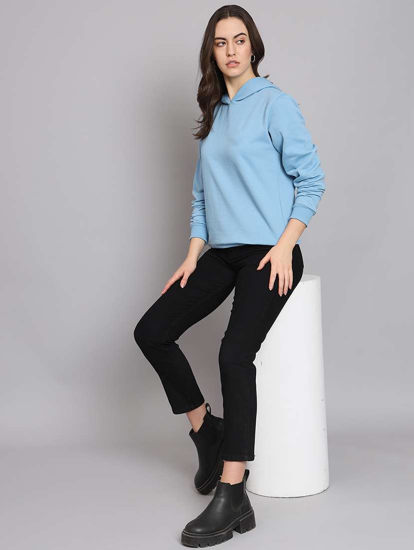 women solid long sleeve hooded sweatshirt - 22107584 -  Standard Image - 2