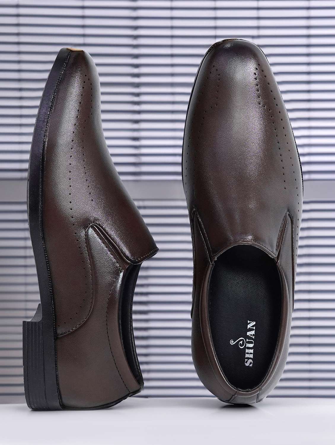 men brown slip on formal shoes - 22107586 - Zoom Image - 0