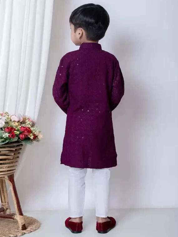 boys embroidered long sleeve kurta & pyjama set - 22107621 -  Standard Image - 2
