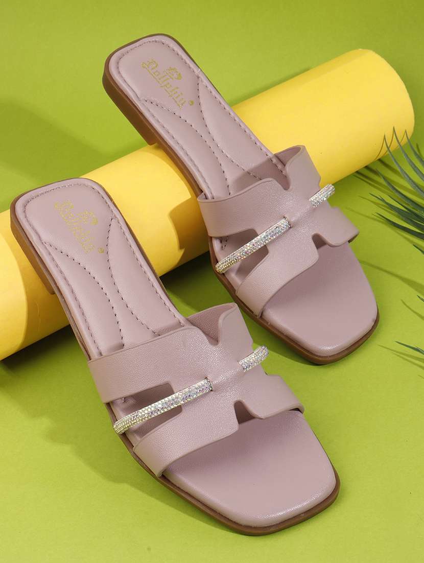 women solid slip on flat sandal