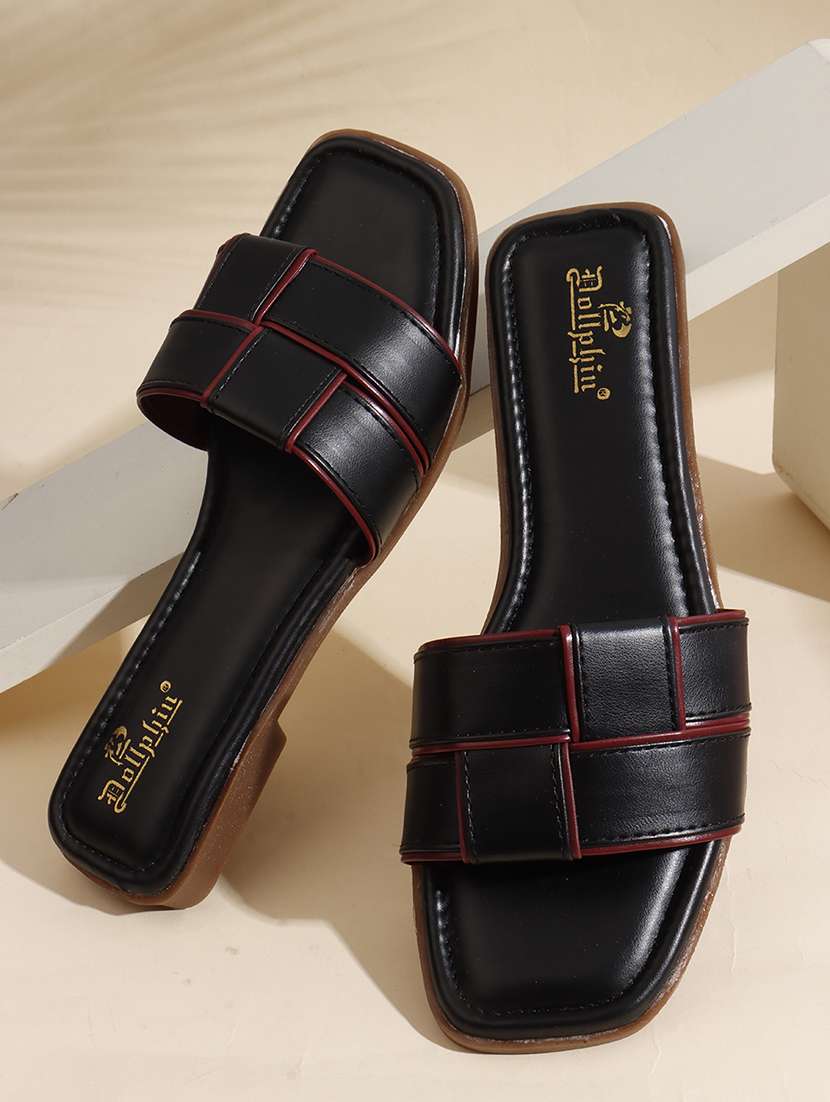 women solid slip on flat sandal