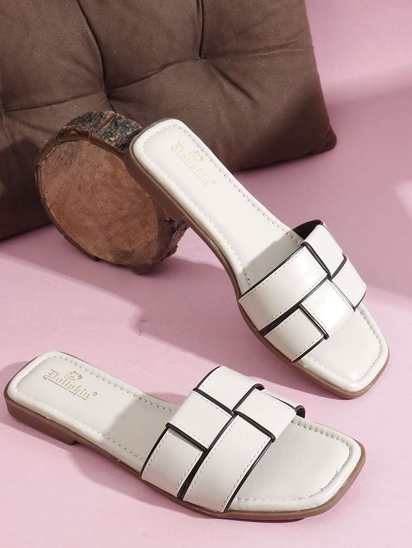 women solid slip on flat sandal