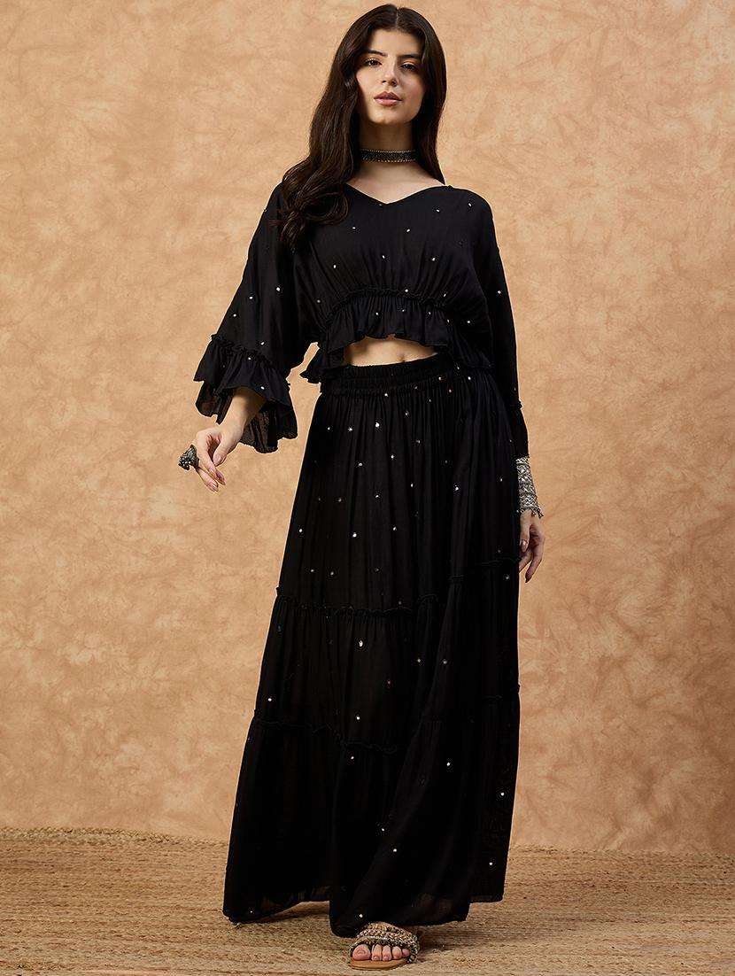 women solid with work skirt & top ethnic co-ord set - 22107692 -  Standard Image - 2