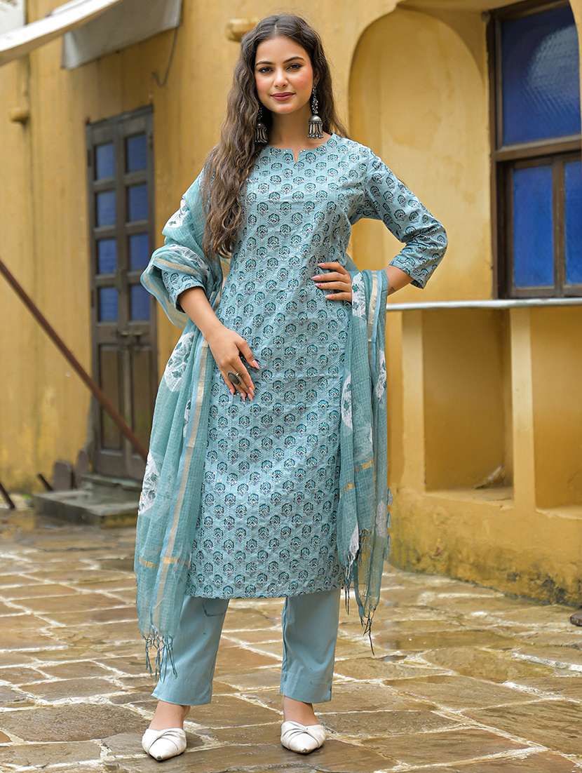 women floral printed three quarter sleeve kurta pant with dupatta set