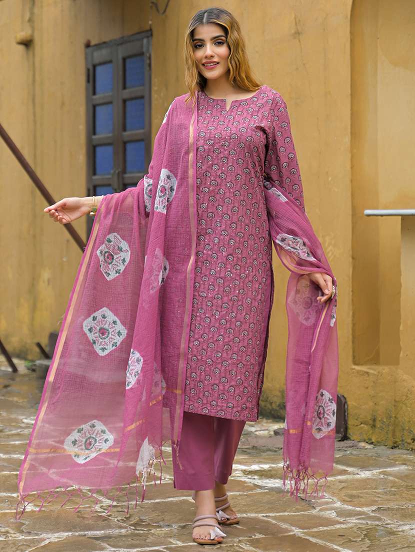 women floral printed three quarter sleeve kurta pant with dupatta set - 22107701 -  Standard Image - 2