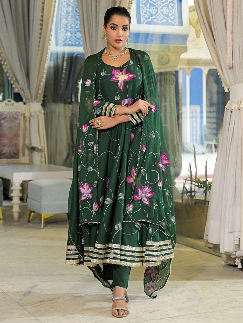 women floral printed long sleeve kurta pant with dupatta set