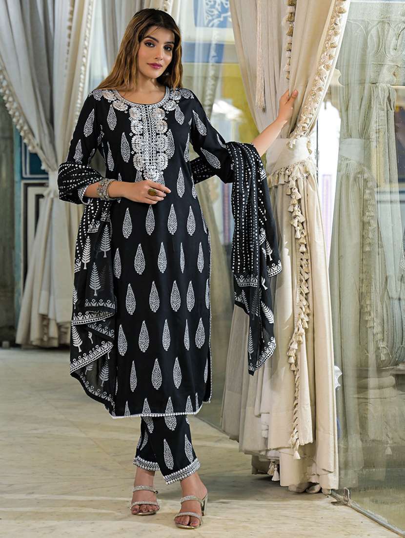 women printed three quarter sleeve kurta pant with dupatta set - 22107715 -  Standard Image - 2
