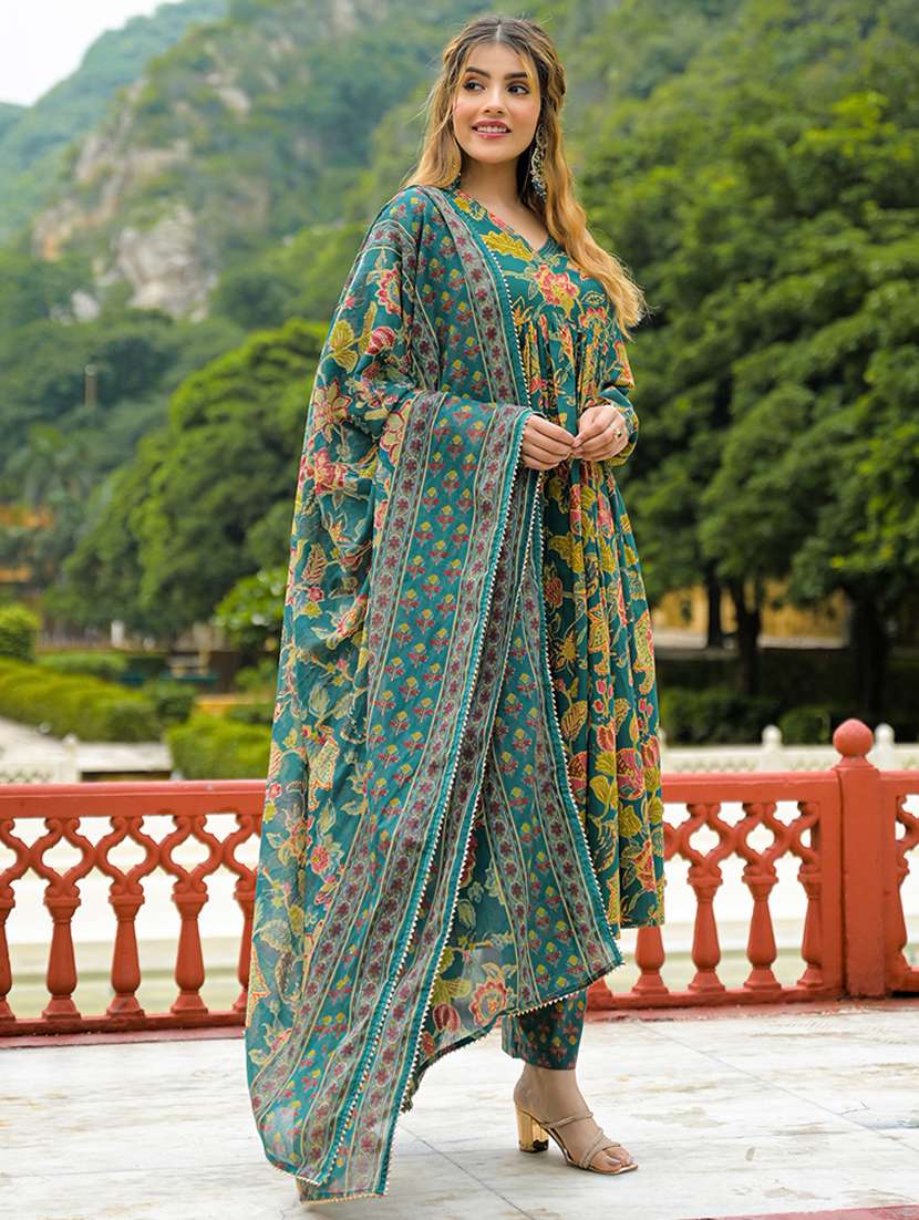 women floral long sleeve kurta pant with dupatta set - 22107722 -  Standard Image - 2