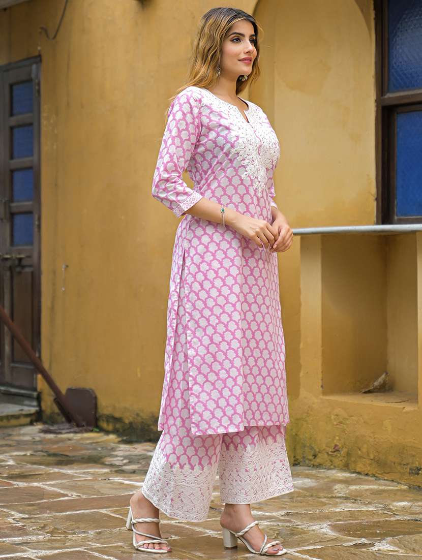 women floral printed three quarter sleeve kurta palazzo set - 22107792 -  Standard Image - 2