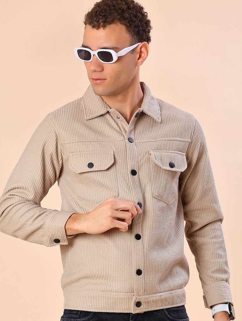 men solid long sleeve regular fit shacket