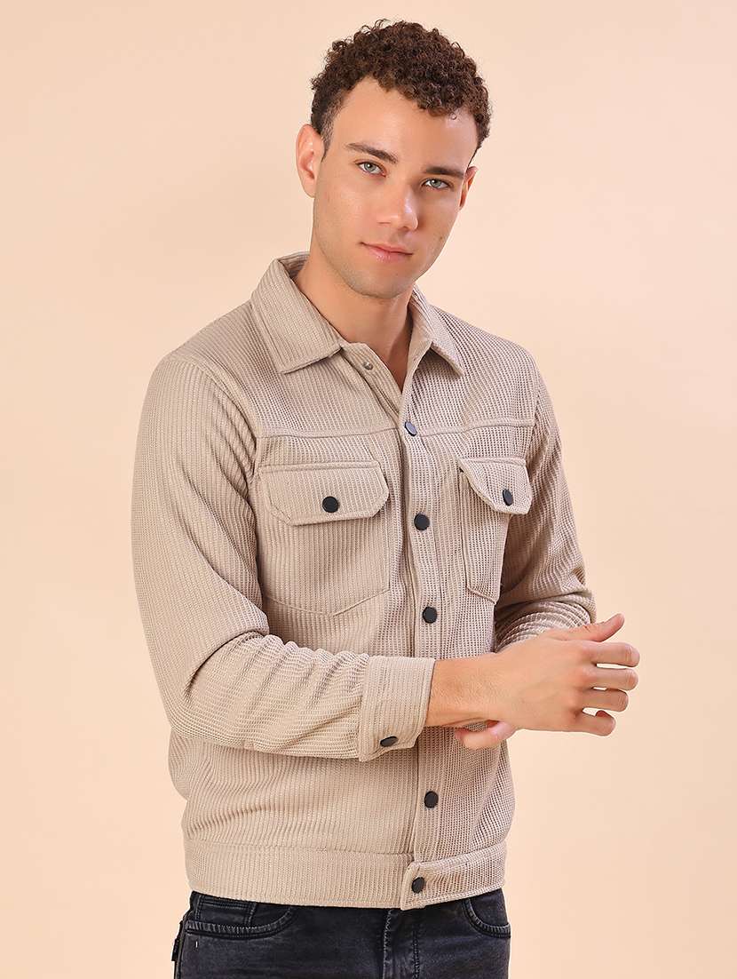 men solid long sleeve regular fit shacket - 22108040 -  Standard Image - 2