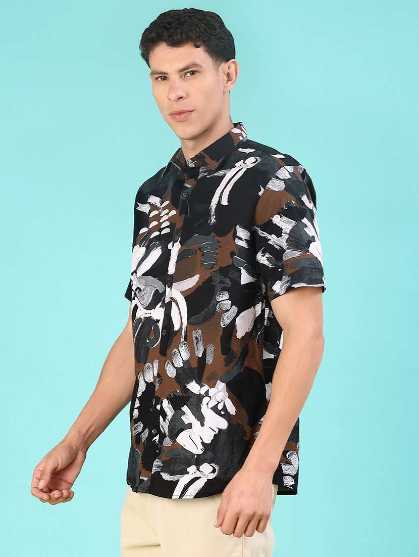 men printed short sleeve loose fit casual shirt - 22108053 -  Standard Image - 2