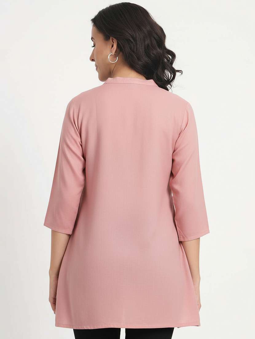 women solid mandarin neck tunic - 22108055 -  Standard Image - 2