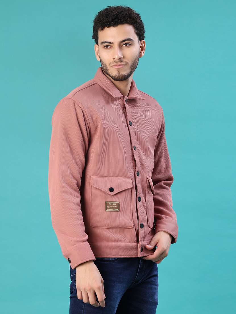 men solid long sleeve regular fit shacket - 22108057 -  Standard Image - 2