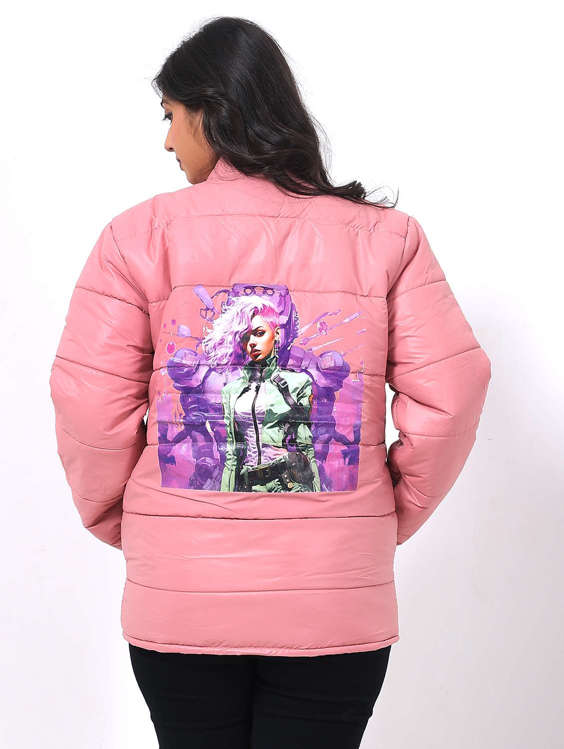 women printed long sleeve quilted jacket