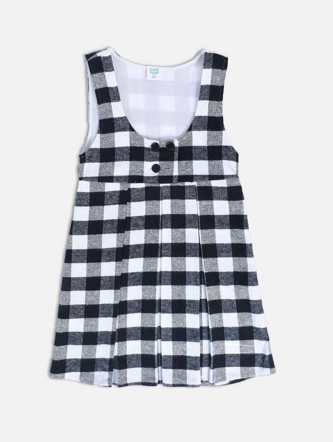 girls checkered round neck dungaree dress - 22108235 -  Standard Image - 2
