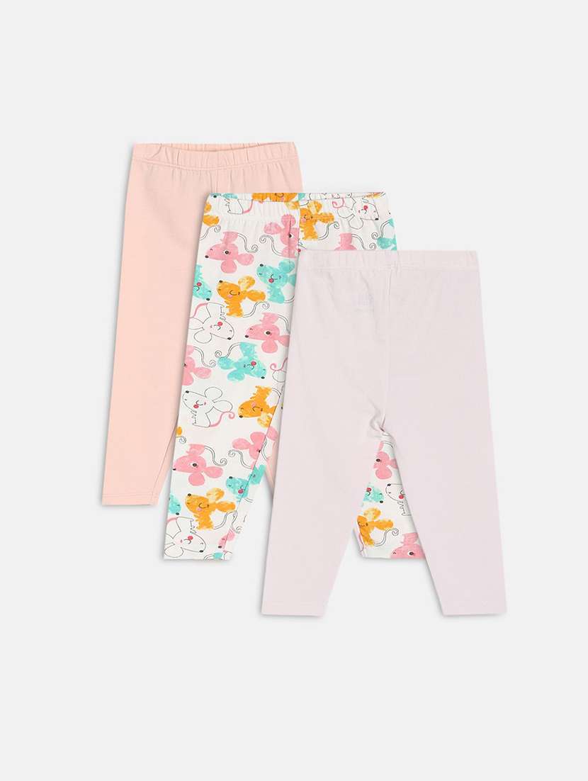 girls pack of 3 printed mid rise legging