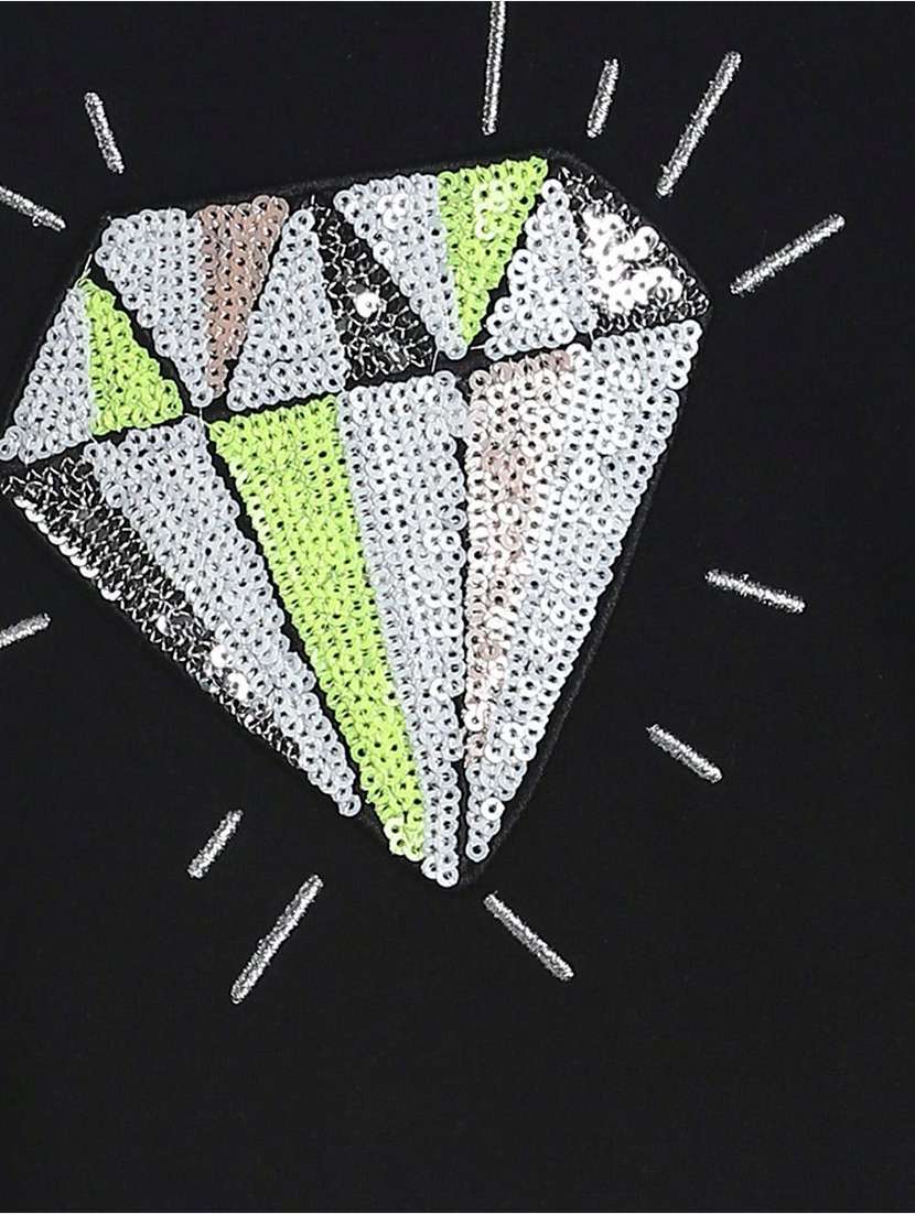 girls black printed puff sleeve top - 22109298 -  Standard Image - 2