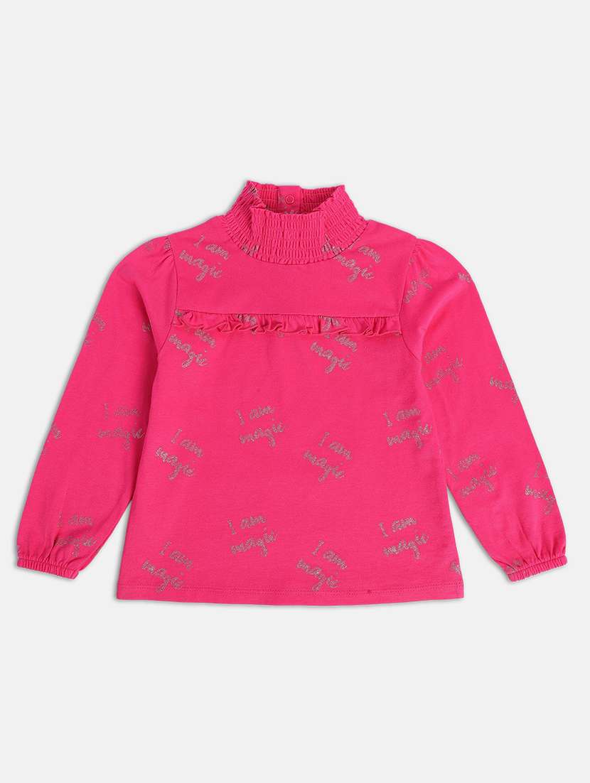 girls pink printed high neck long sleeve top