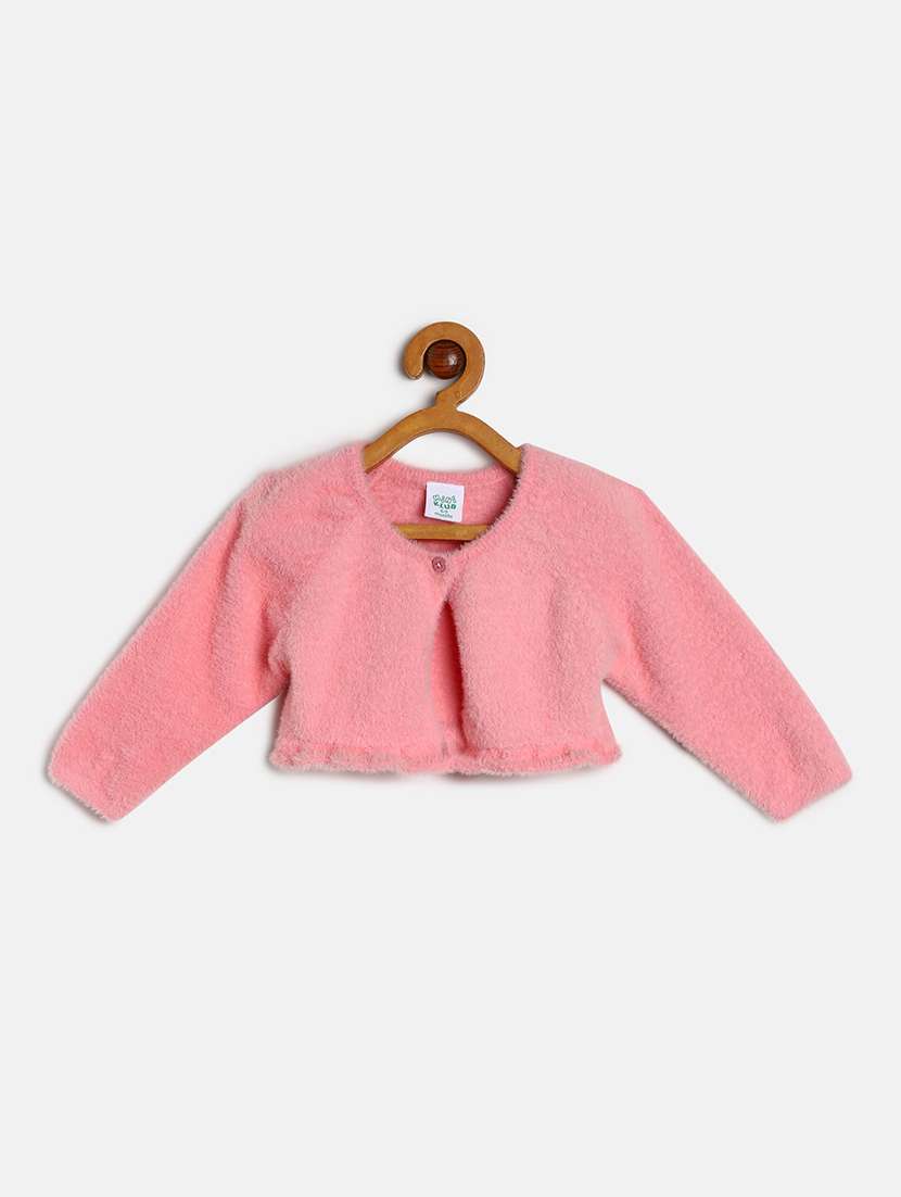 girls pink solid long sleeve shrug