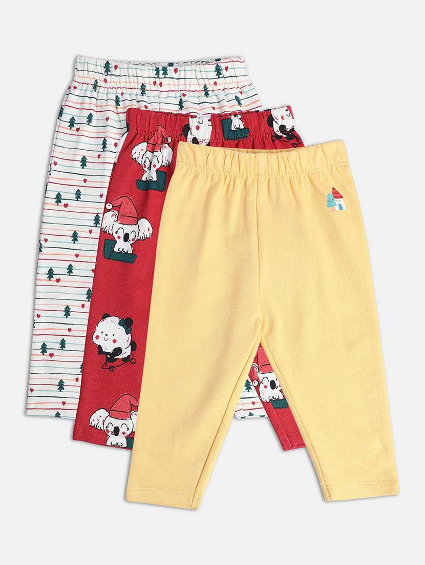 girls pack of 3 printed mid rise pyjama