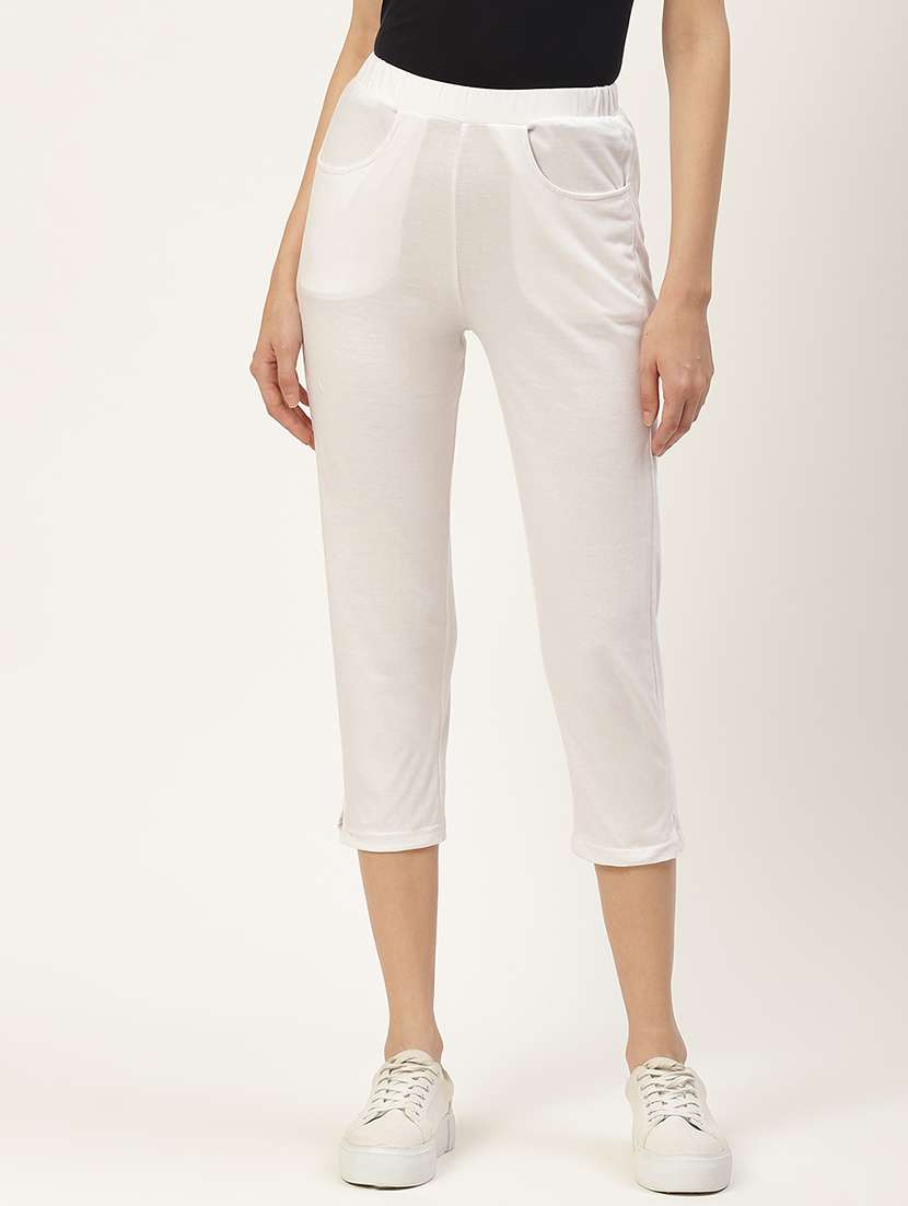 women solid mid rise capri