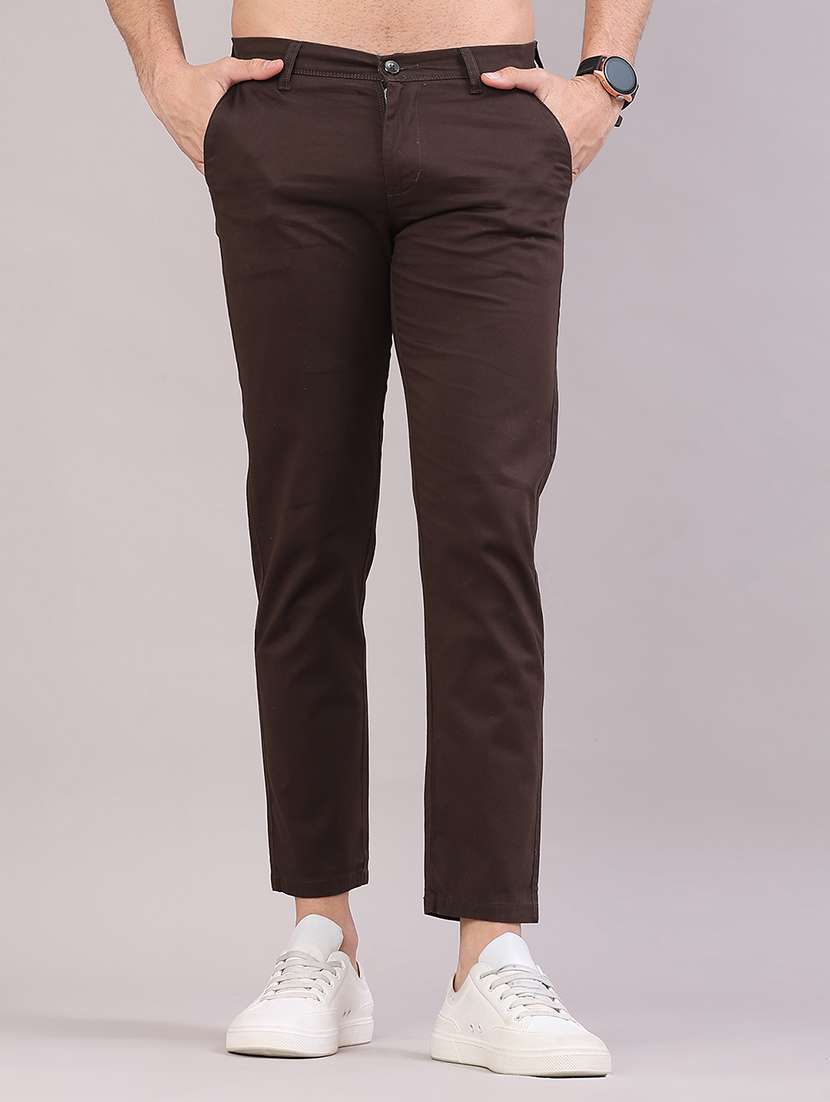 men solid mid rise casual chino