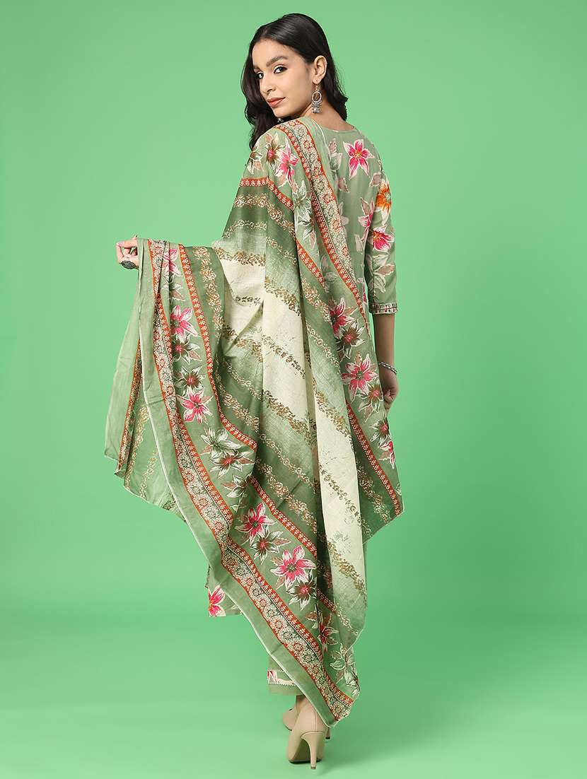 women floral three quarter sleeve kurta pant with dupatta set - 22110714 -  Standard Image - 2