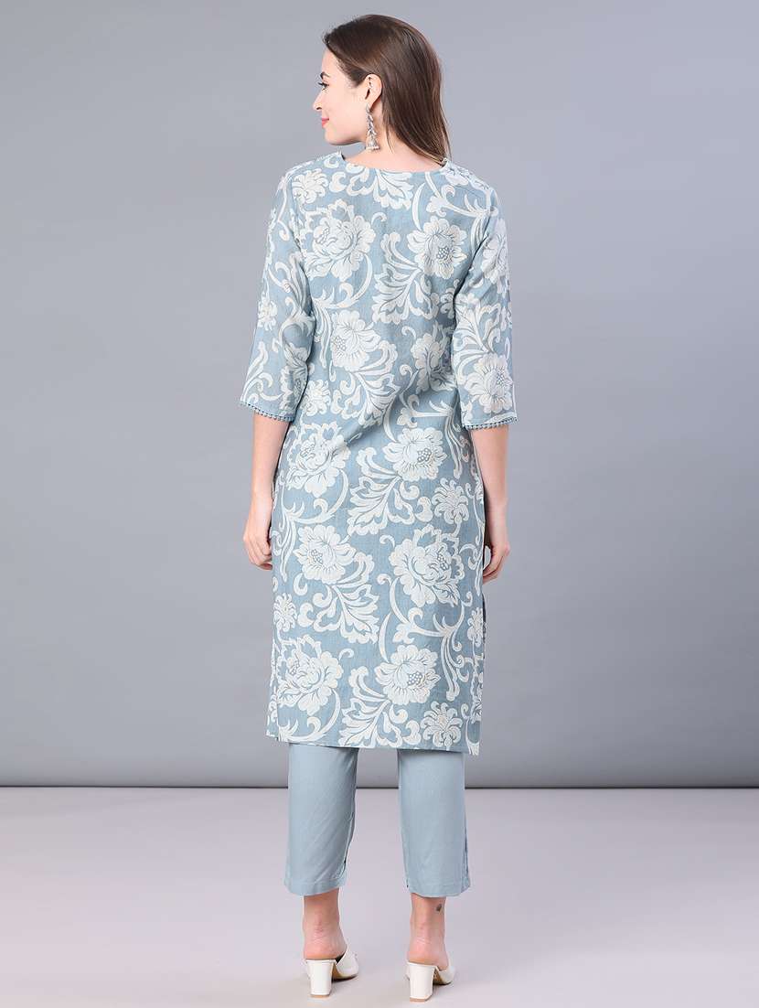 women floral three quarter sleeve kurta pant with dupatta set - 22110724 -  Standard Image - 2