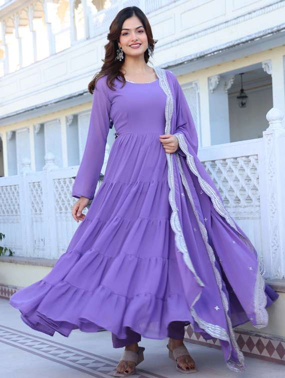women solid long sleeve kurta dupatta set - 22112083 -  Standard Image - 2