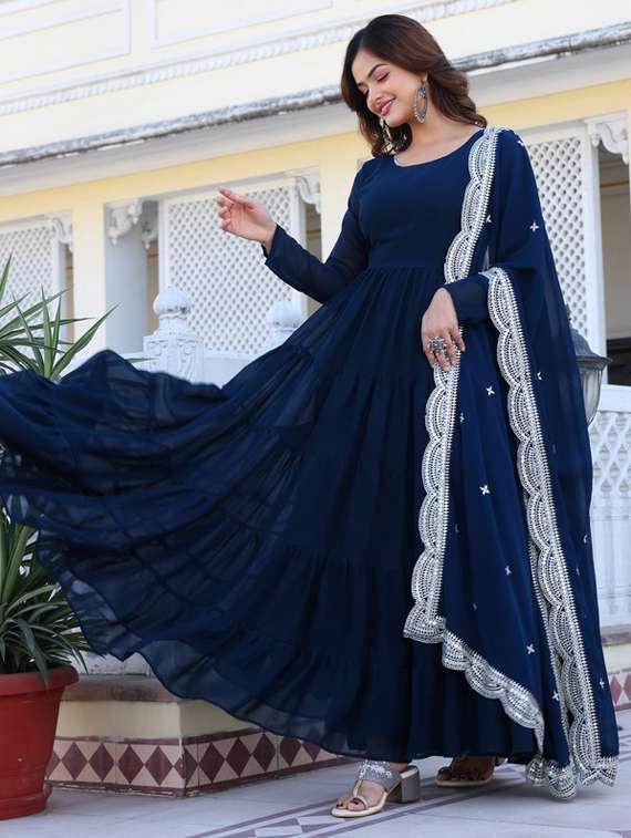 women solid long sleeve kurta dupatta set - 22112089 -  Standard Image - 2