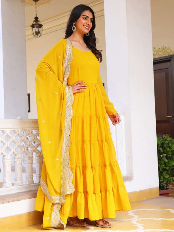 women solid long sleeve kurta dupatta set - 22112090 -  Standard Image - 2