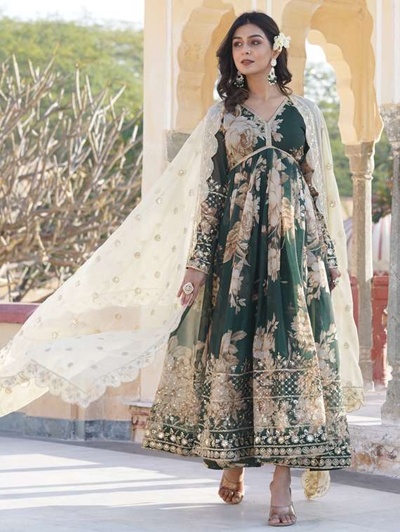 women floral long sleeve long sleeve kurta dupatta set