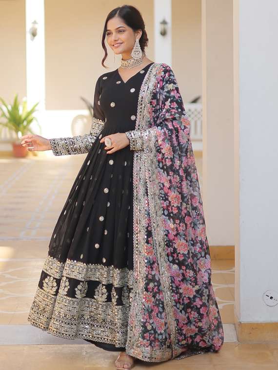 women solid with work long sleeve kurta dupatta set - 22112102 -  Standard Image - 2