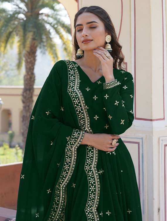 women solid with work long sleeve kurta dupatta set - 22112110 -  Standard Image - 2