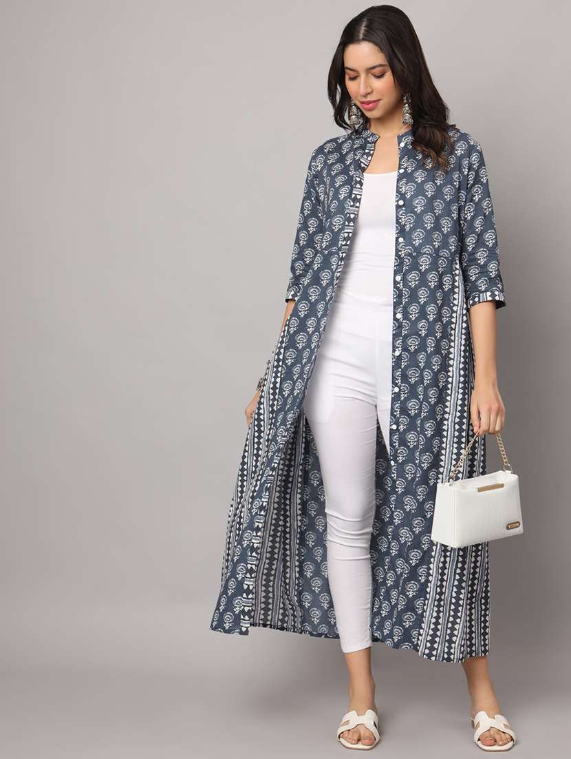 women printed three quarter sleeve ethnic jacket
