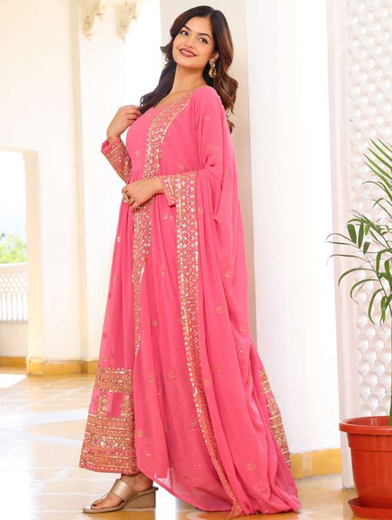 women solid with work long sleeve kurta dupatta set - 22112639 -  Standard Image - 2