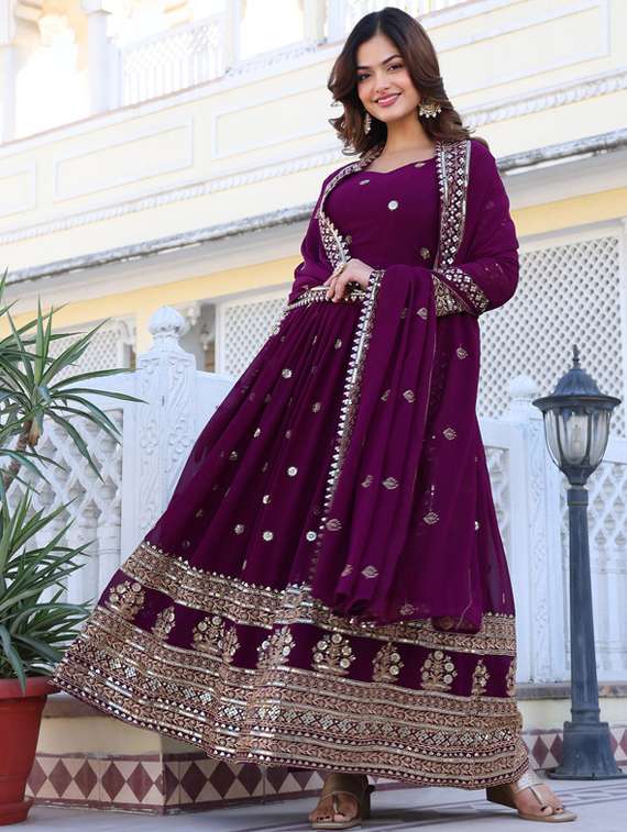 women solid with work long sleeve kurta dupatta set - 22112640 -  Standard Image - 2