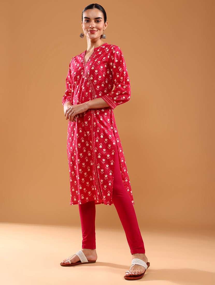 women three quarter sleeve straight kurta - 22127362 -  Standard Image - 2