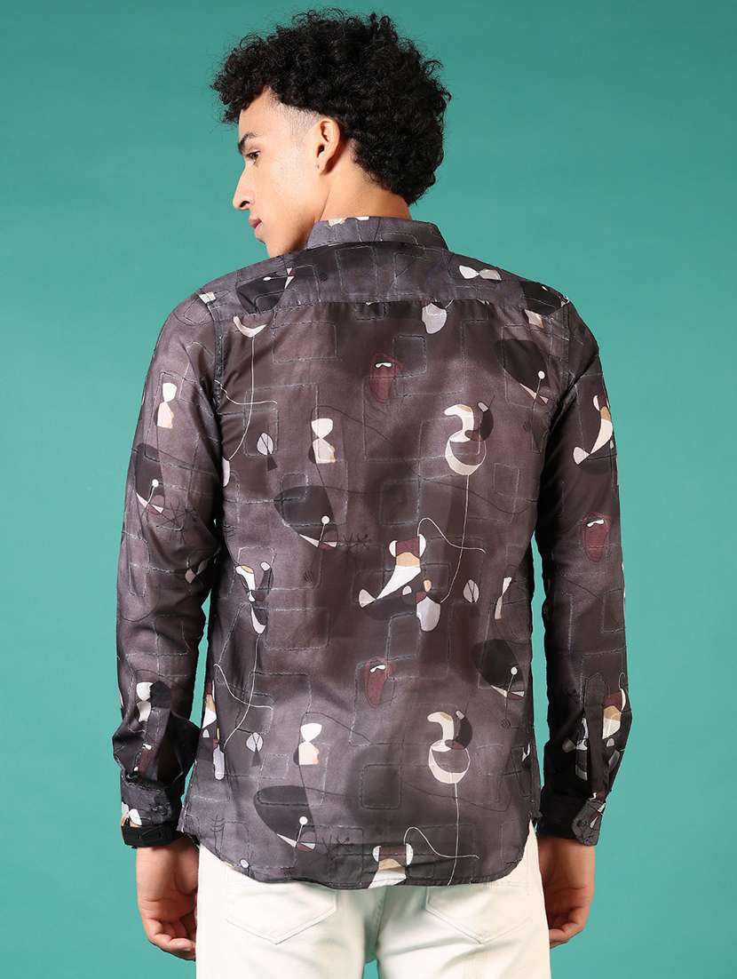 men printed long sleeve slim fit casual shirt - 22127910 -  Standard Image - 2