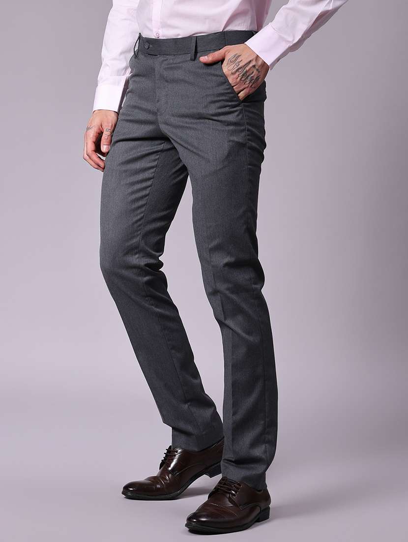 men solid mid rise flat front formal trouser - 22129640 -  Standard Image - 2