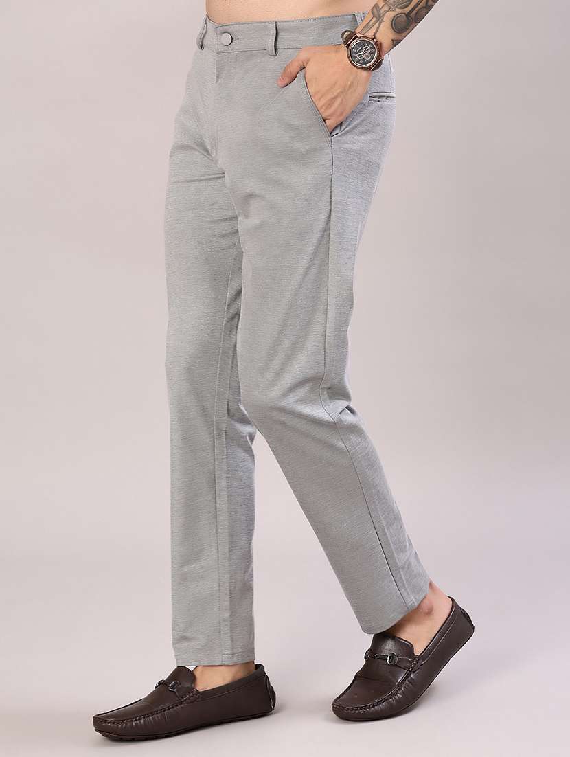 men solid mid rise flat front casual trouser - 22129726 -  Standard Image - 2