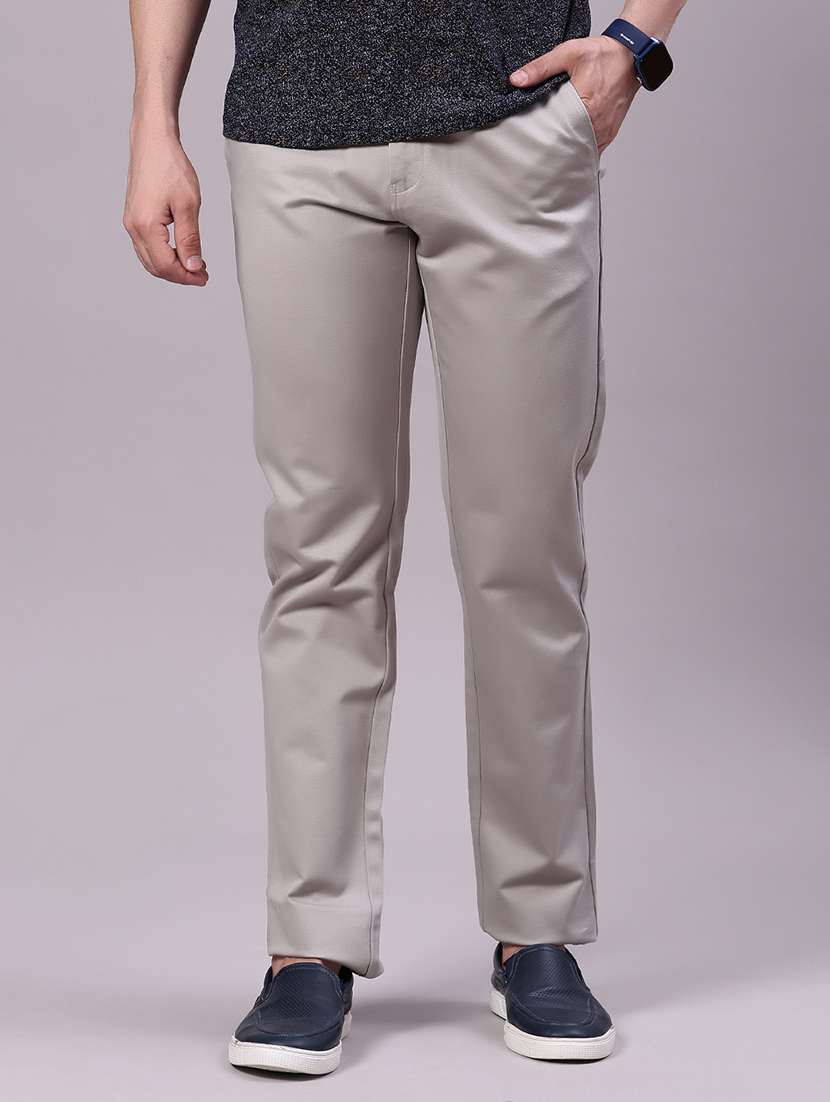 men solid mid rise flat front casual trouser