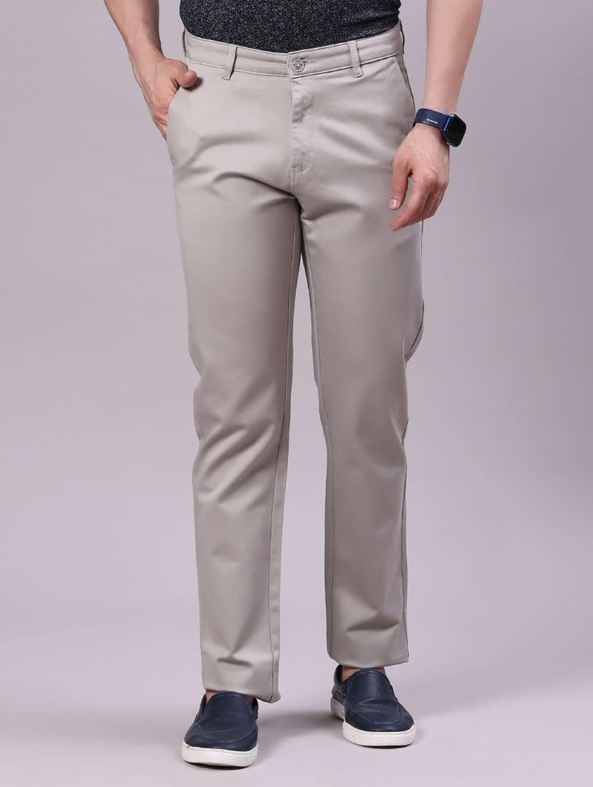 men solid mid rise flat front casual trouser - 22129759 -  Standard Image - 2